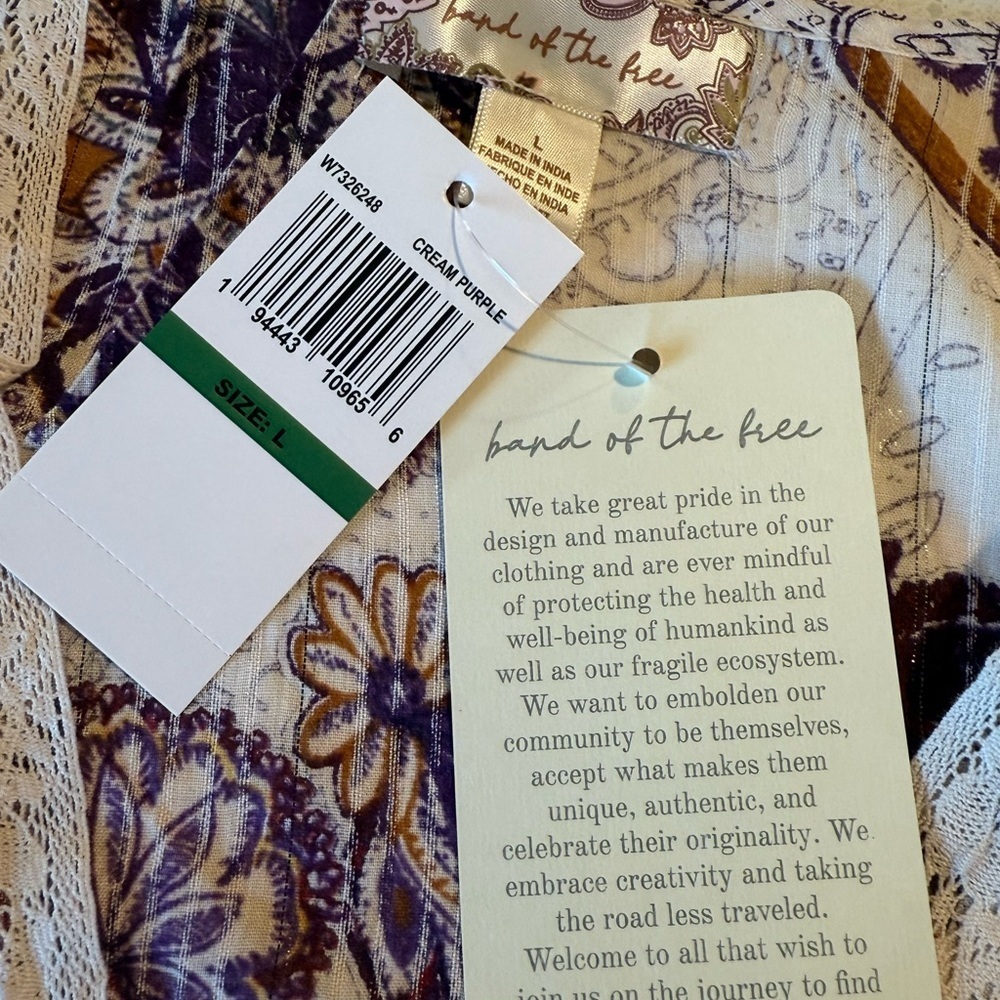 B.O.G Cream Purple Full Sleeve Lace Trim V-Neckline Smocked Back Waist Top NEW - Picture 14 of 16